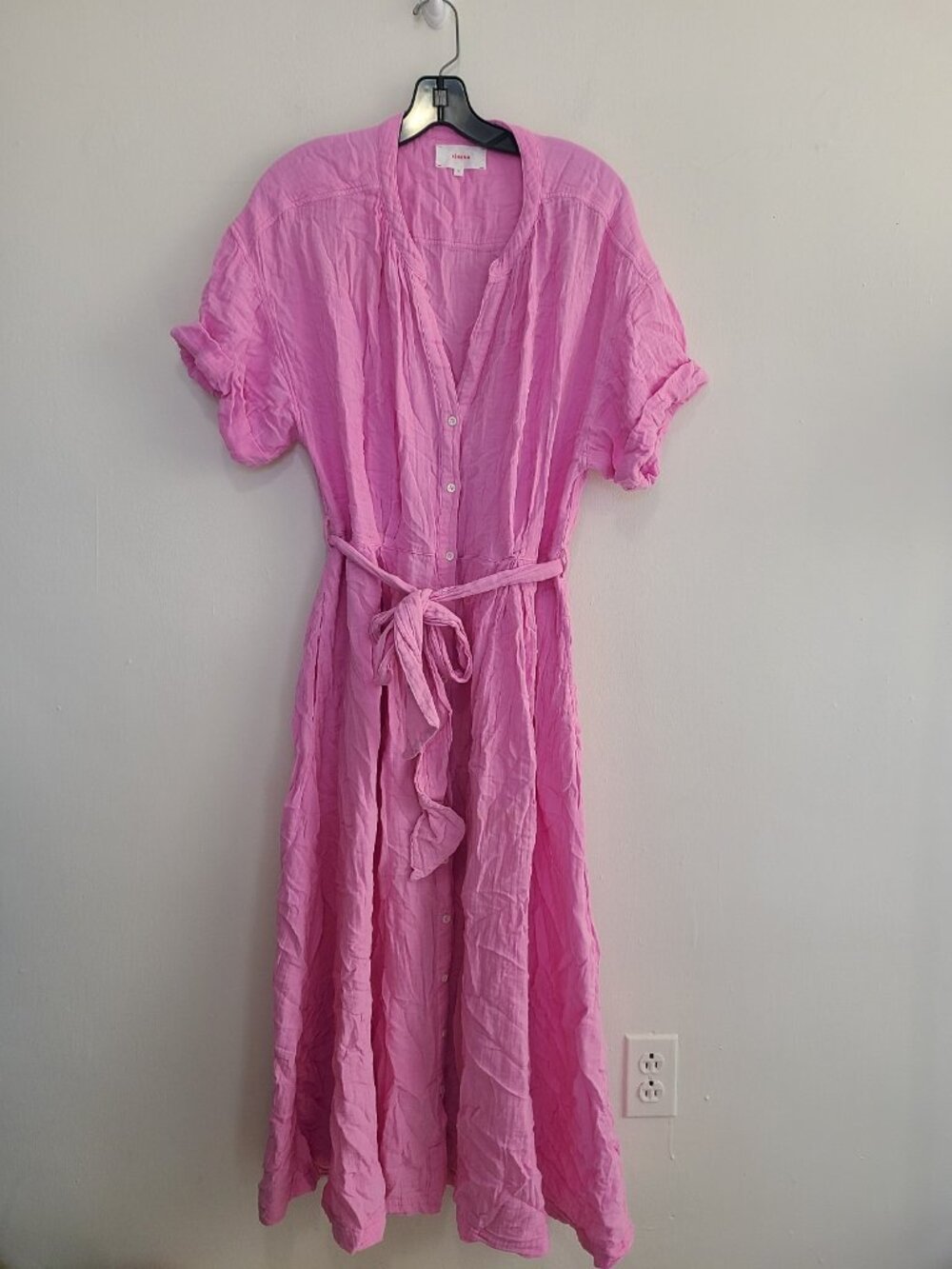 Xirena Cate Cotton Gauze Midi Pink Shirt Dress Belted Size XL